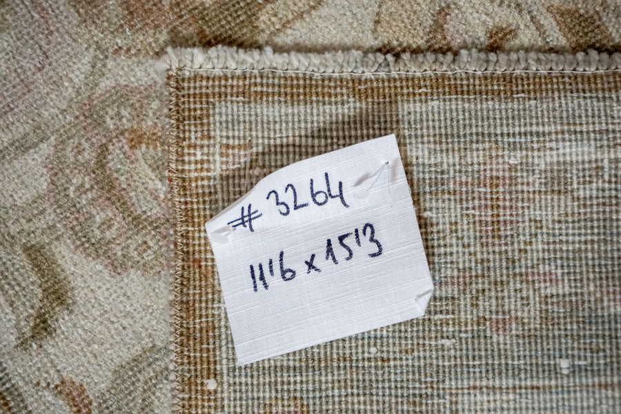 11’6 x 15’3 Classic Vintage Tabriz Rug Creamy Beige, Bronze + Gray 60’s Carpet