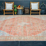7’9 x 11’8 Vintage Joshagan Rug Muted Salmon Red, Ecru and Blue Carpet '3549