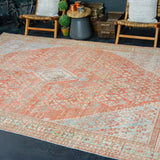 7’9 x 11’8 Vintage Joshagan Rug Muted Salmon Red, Ecru and Blue Carpet '3549
