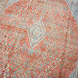7’9 x 11’8 Vintage Joshagan Rug Muted Salmon Red, Ecru and Blue Carpet '3549