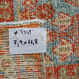 7’9 x 11’8 Vintage Joshagan Rug Muted Salmon Red, Ecru and Blue Carpet '3549