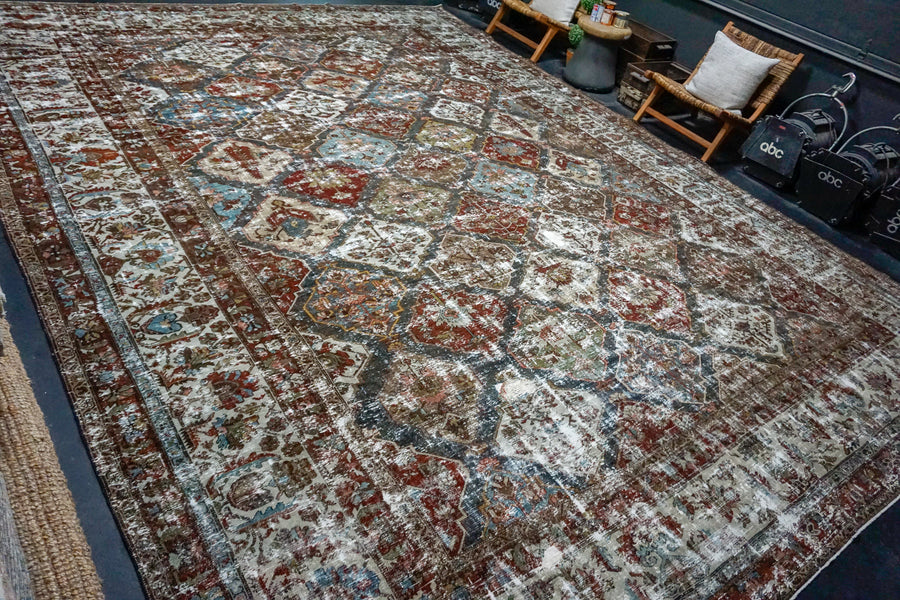 12’8 x 17’1 Classic Antique Rug Muted Wine, Blue, Green + Gray