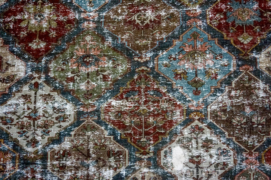 12’8 x 17’1 Classic Antique Rug Muted Wine, Blue, Green + Gray