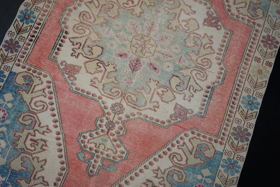4’5 x 6’9 Vintage Oushak Rug Pink and Turquoise