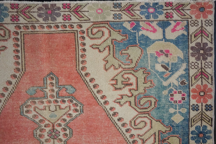 4’5 x 6’9 Vintage Oushak Rug Pink and Turquoise