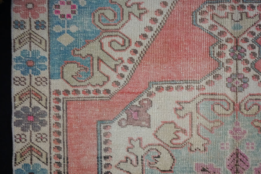 4’5 x 6’9 Vintage Oushak Rug Pink and Turquoise