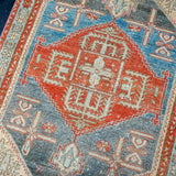 3’3 x 4’2 Classic Vintage Carpet Muted Denim Blue, Tomato + Ecru SB