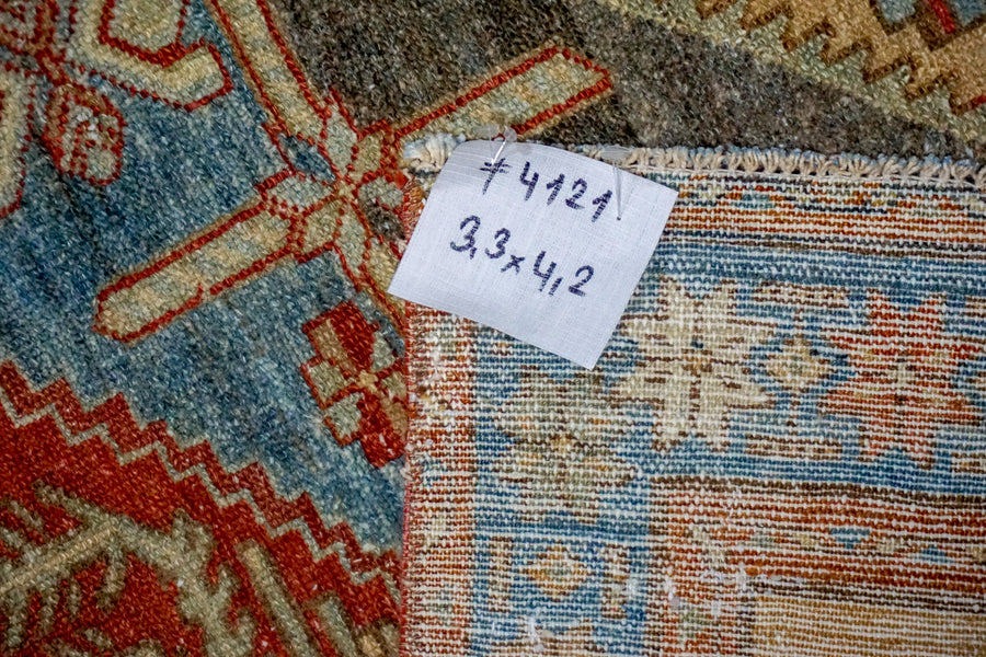 3’3 x 4’2 Classic Vintage Carpet Muted Denim Blue, Tomato + Ecru SB