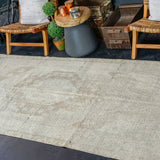 4’3 x 8’8 Oushak Rug Muted Oyster Shell and Linen Beige Vintage Carpet