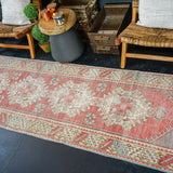 3’ x 9’9 Vintage Turkish Runner Muted Red, Yellow + Blue