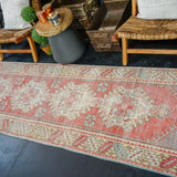 3’ x 9’9 Vintage Turkish Runner Muted Red, Yellow + Blue