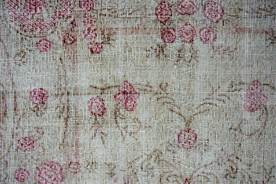 3’7 x 6’9 Vintage Oushak Rug Muted Beige and Raspberry Pink