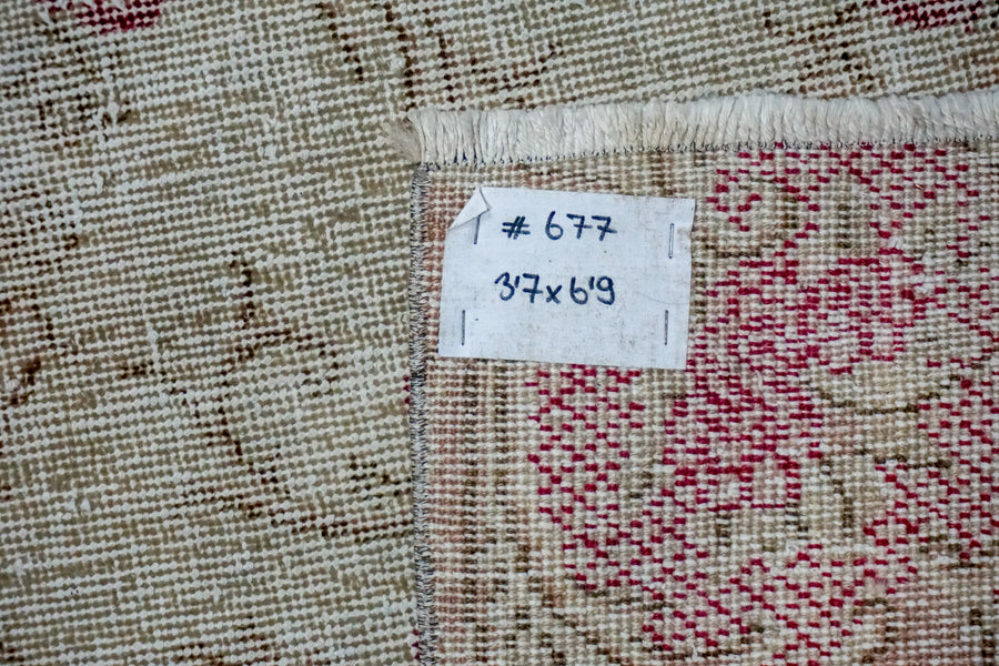 3’7 x 6’9 Vintage Oushak Rug Muted Beige and Raspberry Pink