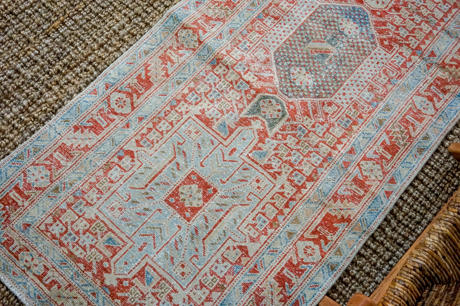 2’11 x 10’8 Classic Vintage Heriz Runner Muted Blue, Red + Cream