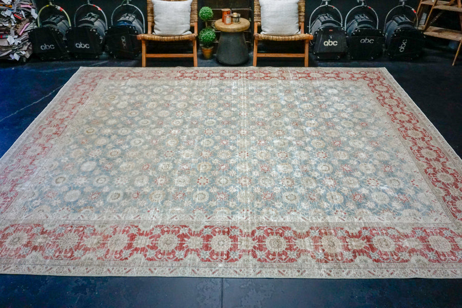 9’6 x 11’8 Classic Antique Rug Muted Blue, Red + Taupe