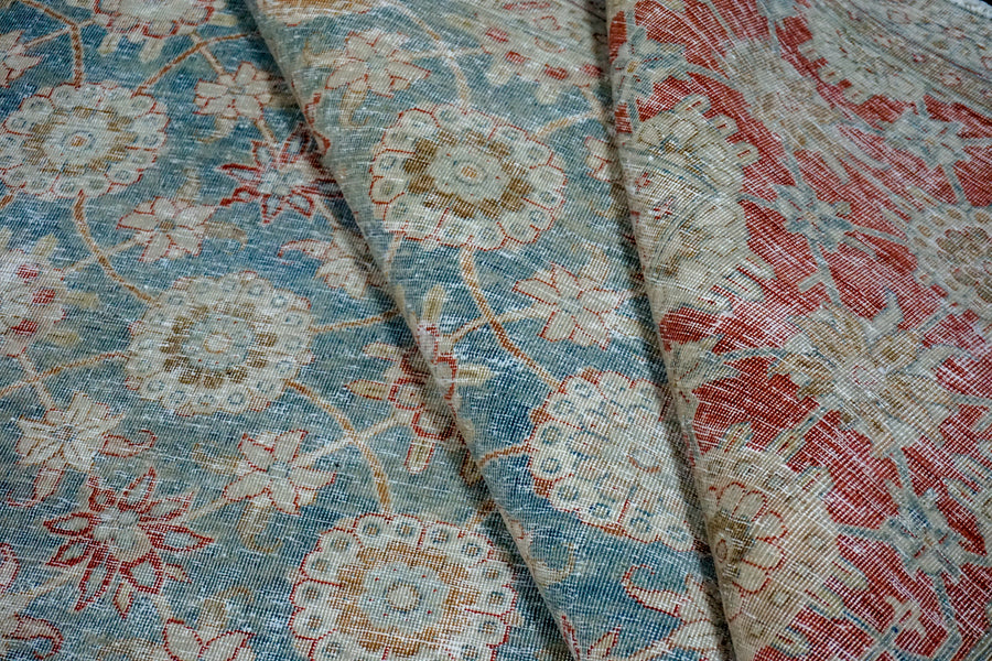 9’6 x 11’8 Classic Antique Rug Muted Blue, Red + Taupe