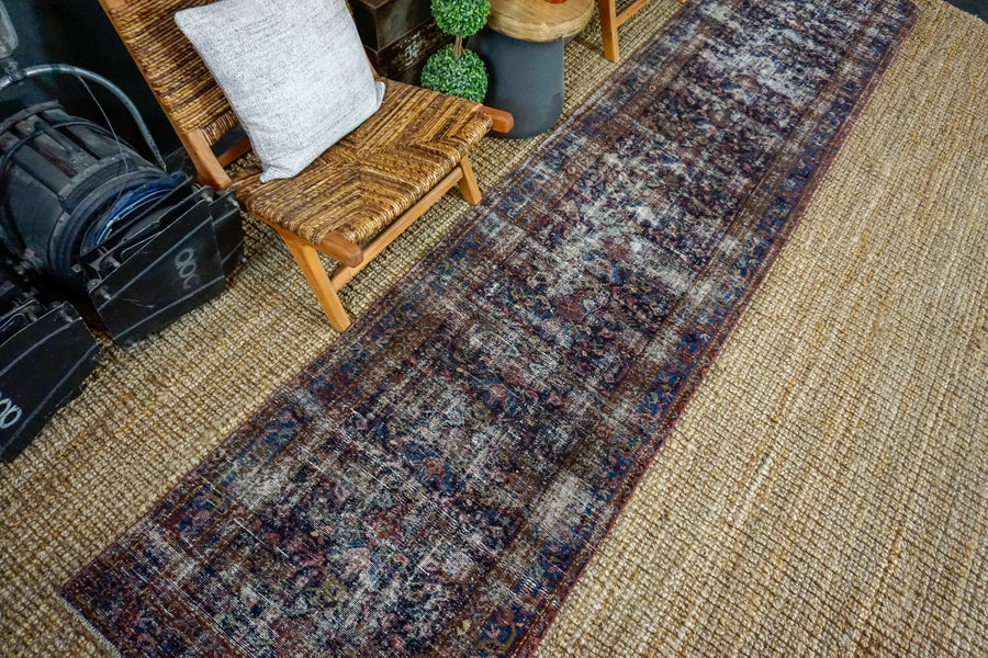 2’11 x 13’1  Vintage Runner Rich Jewel Tones Purple, Dark Blue, Indigo and Pink SB
