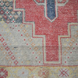 3’7 x 8’ Vintage Oushak Rug Muted Red, Yellow, Blue