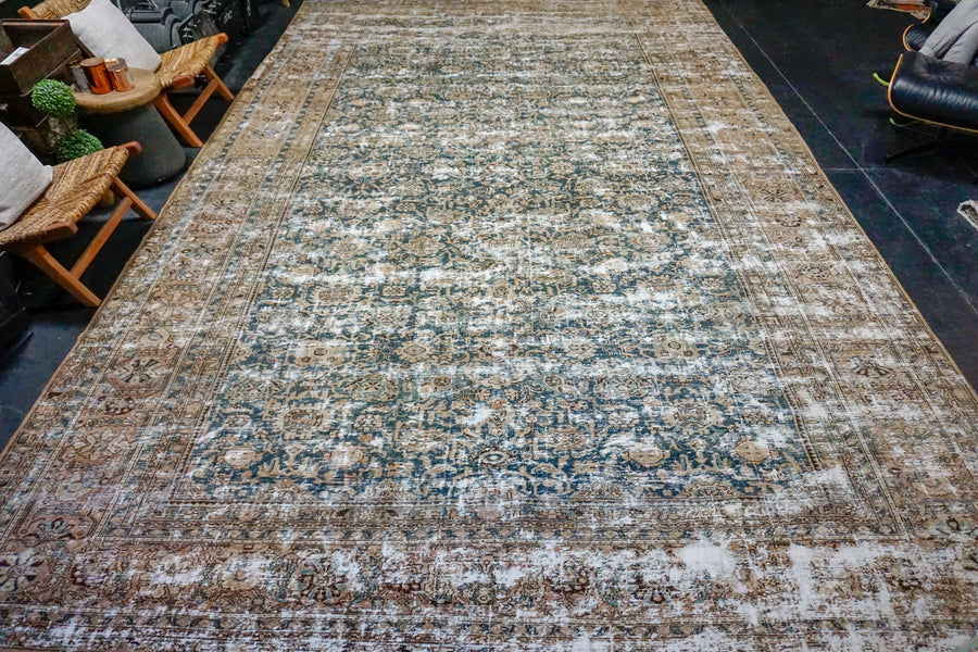 10’8 x 17’ Classic Antique Rug Muted Midnight Blue, Mocha, Cappuccino +  Brown SB