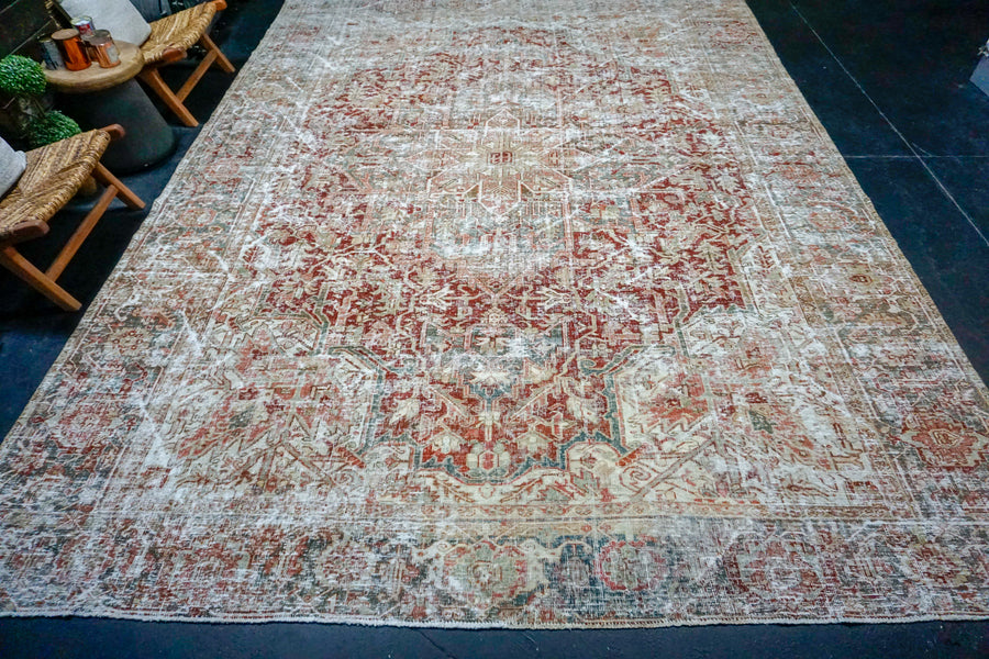 10’ x 13’6 Classic Antique Rug Muted  Wine Red + Clay-Gray-Green SB