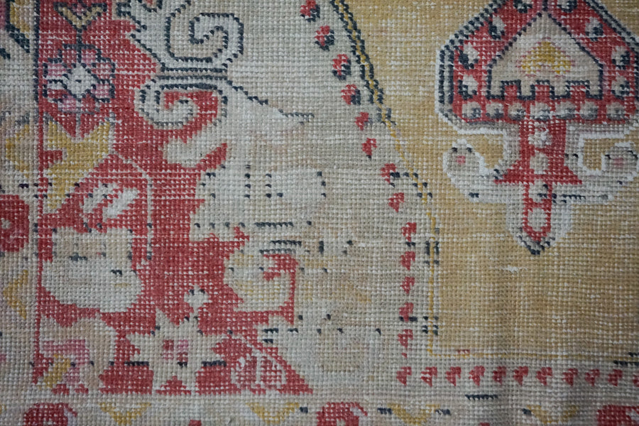 4’3 x 7’ Vintage Oushak Rug Muted Red, Yellow & Gray