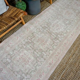 3’3 x 9’8 Classic Vintage Tabriz Runner Muted Pink, Green + Cream SB '3325