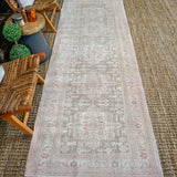 3’3 x 9’8 Classic Vintage Tabriz Runner Muted Pink, Green + Cream SB '3325