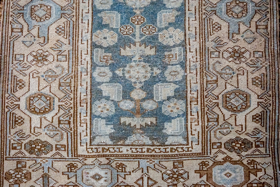 3’5 x 9’6 Classic Vintage Hamadan Runner Muted Sea Blue + Beige