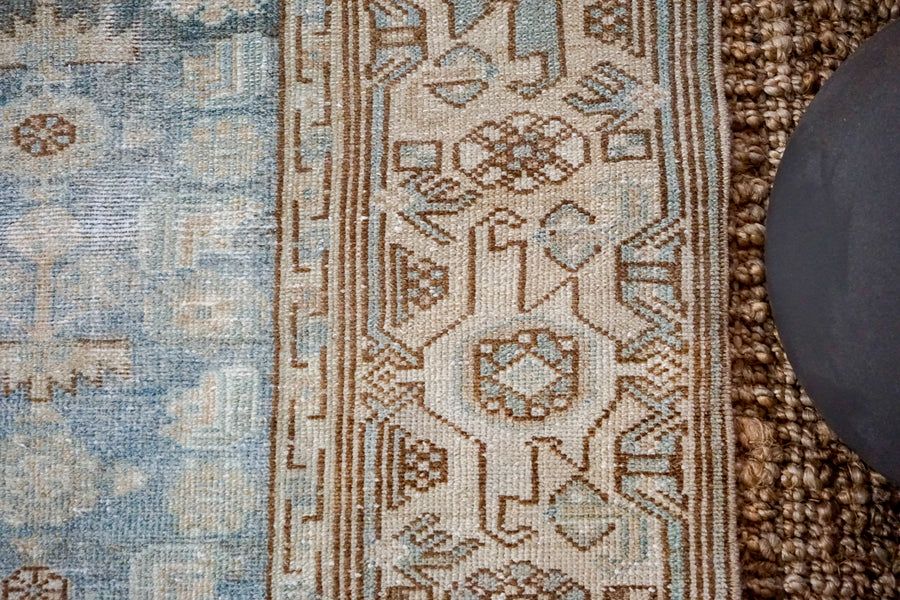3’5 x 9’6 Classic Vintage Hamadan Runner Muted Sea Blue + Beige