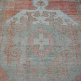 3’6 x 7’11 Vintage Oushak Runner Muted Apricot, Taupe & Blue