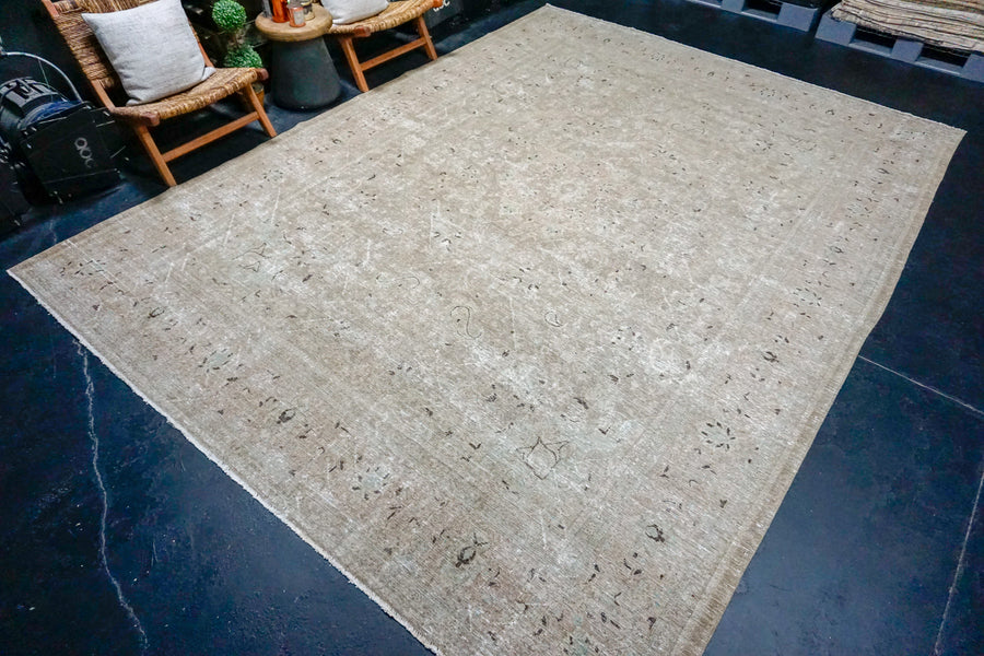 9’8 x 13’2 Classic Antique Carpet Muted Beige + Denim Blue