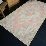 4’2 x 7’10 Vintage Oushak Runner Coral Pink, Yellow and Cream