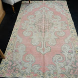4’2 x 7’10 Vintage Oushak Runner Coral Pink, Yellow and Cream