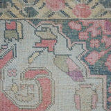 4’2 x 7’10 Vintage Oushak Runner Coral Pink, Yellow and Cream