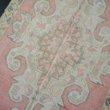 4’2 x 7’10 Vintage Oushak Runner Coral Pink, Yellow and Cream
