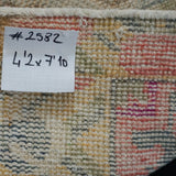 4’2 x 7’10 Vintage Oushak Runner Coral Pink, Yellow and Cream