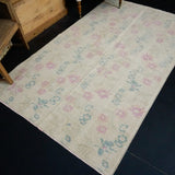 4’6 x 7’7 Vintage Oushak Rug Muted Beige, Pink, Teal & Taupe