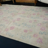 4’6 x 7’7 Vintage Oushak Rug Muted Beige, Pink, Teal & Taupe