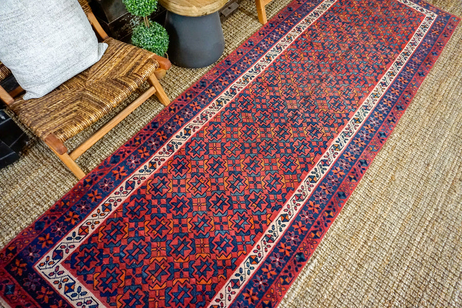 3’8’ x 11’ Vintage Runner Muted Pinks, Cream + Blues