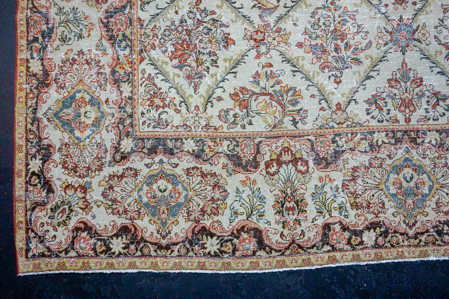 9’4 x 11’10 Classic Antique Carpet Blue, Red, Black & Gray