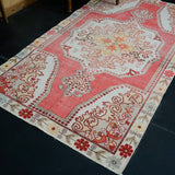 4’5 x 7’8 Vintage Oushak Runner Coral Pink, Vanilla and Cream