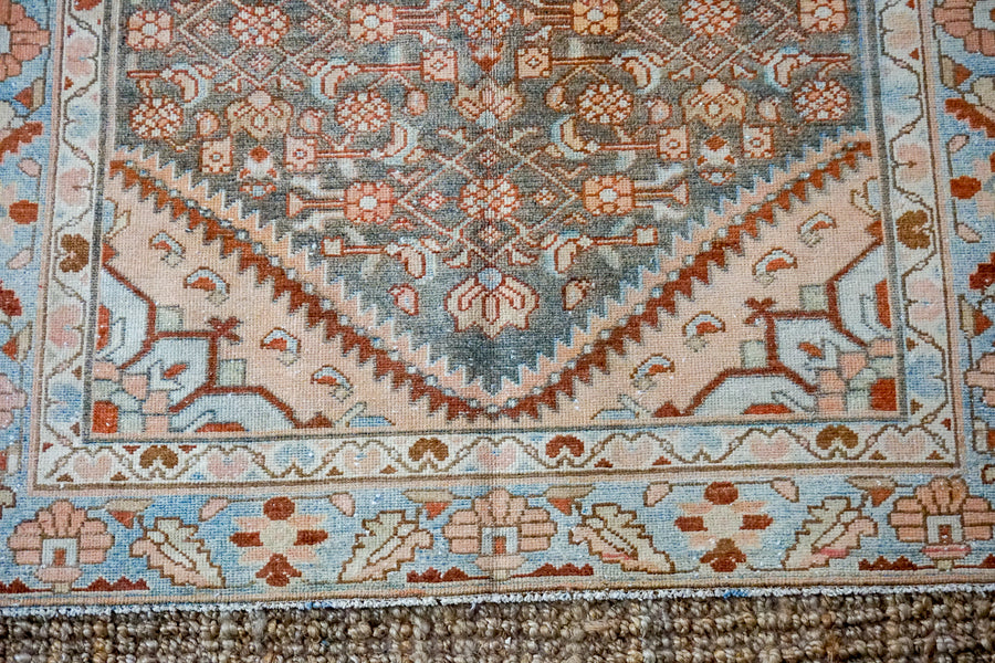 4’4 x 6’2 Vintage Malayer Carpet Gray, Blue, Copper + Cream