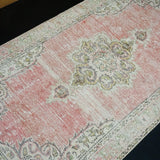 3’5 x 6’7 Vintage Oushak Rug Muted Faded Pink, Green and Cream '2720
