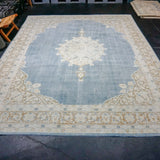 10’  x 12’5 Classic Vintage Carpet Muted Sky Blue, Camel & Ivory