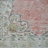 3’5 x 6’7 Vintage Oushak Rug Muted Faded Pink, Green and Cream '2720