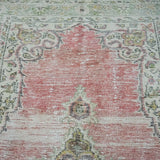 3’5 x 6’7 Vintage Oushak Rug Muted Faded Pink, Green and Cream '2720