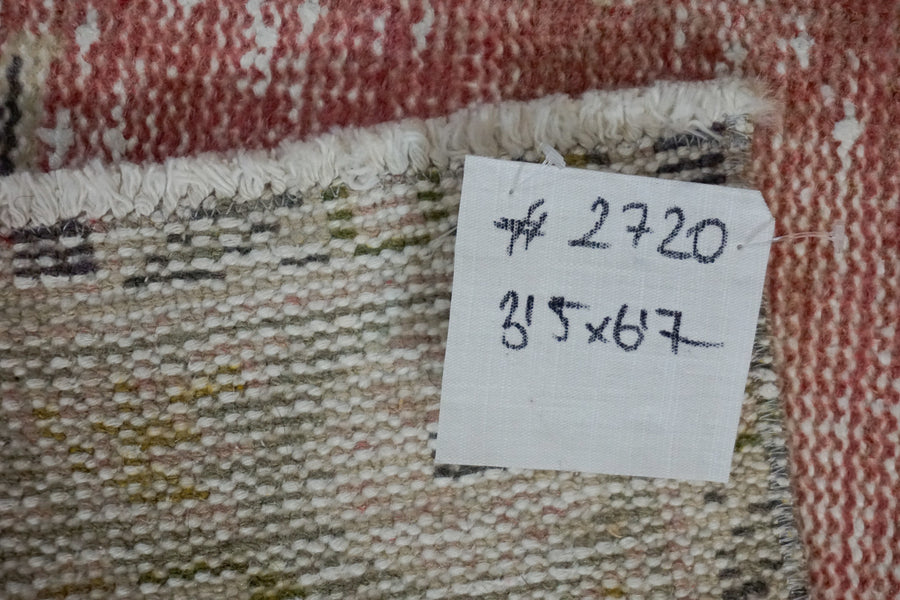 3’5 x 6’7 Vintage Oushak Rug Muted Faded Pink, Green and Cream