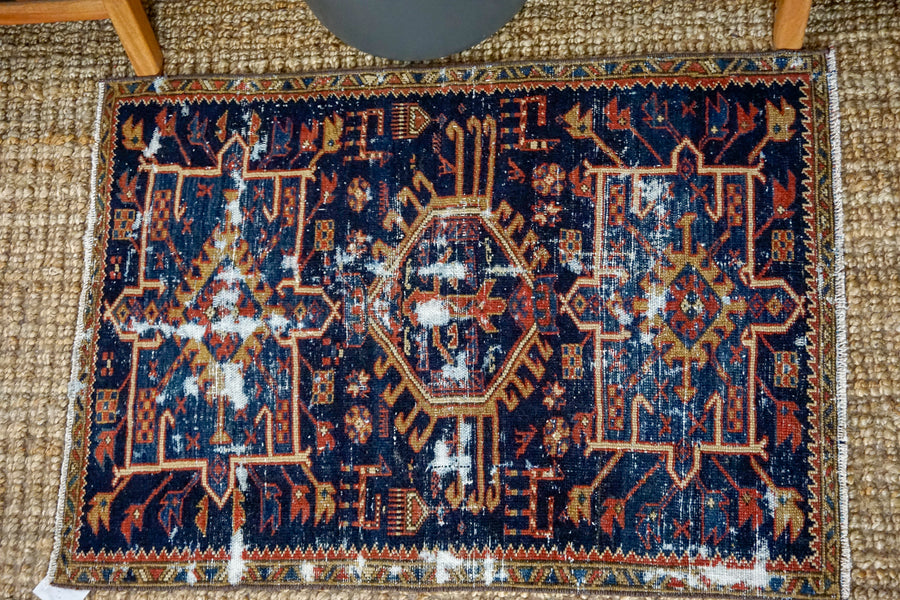 2’6 x 3’7 Classic Vintage Handmade Carpet Jewel Tones Navy, Red, Gold