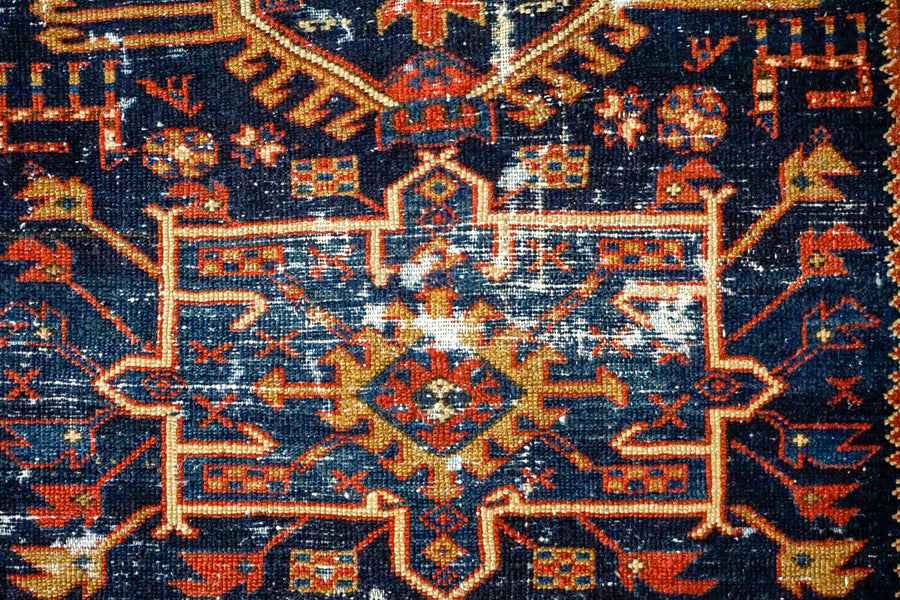 2’6 x 3’7 Classic Vintage Handmade Carpet Jewel Tones Navy, Red, Gold