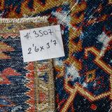 2’6 x 3’7 Classic Vintage Handmade Carpet Jewel Tones Navy, Red, Gold